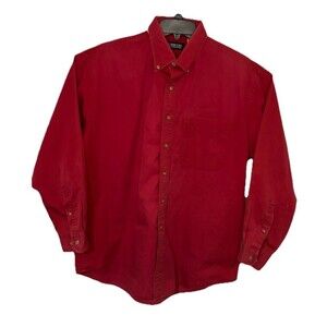 VINTAGE Lands End Shirt Mens Large 16-16.5 Faded Barn Red Long Sleeve Button